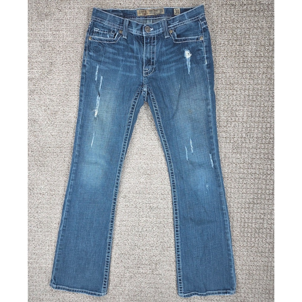BKE Fulton Mens Bootcut Jeans Blue Distressed 30x34 Denim